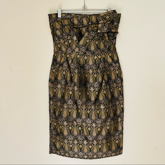 Naughty strapless brocade jacquard green gold pencil dress - Picture 13 of 13